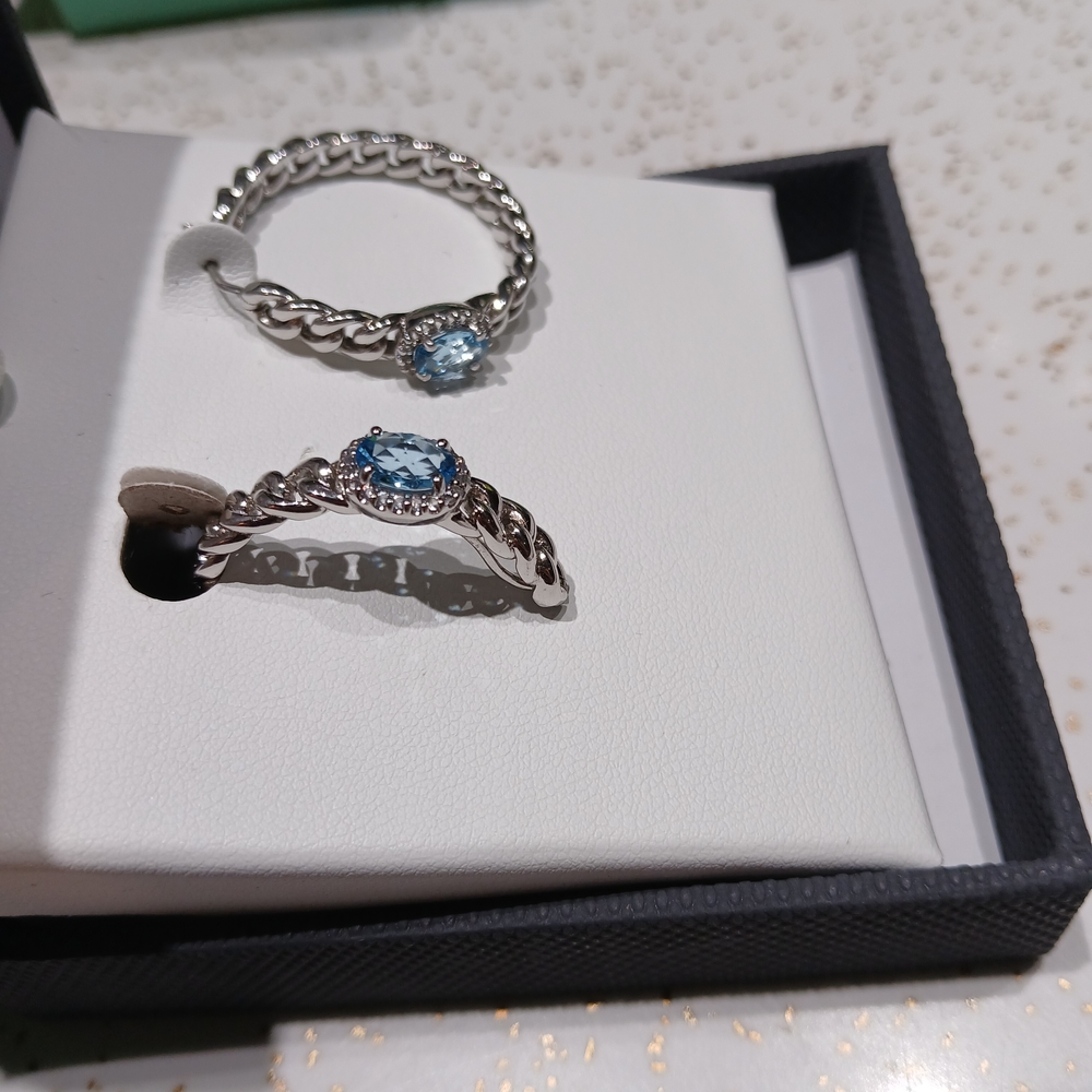 Sterling Silver genuine Blue/White Topaz Hoop Earrings